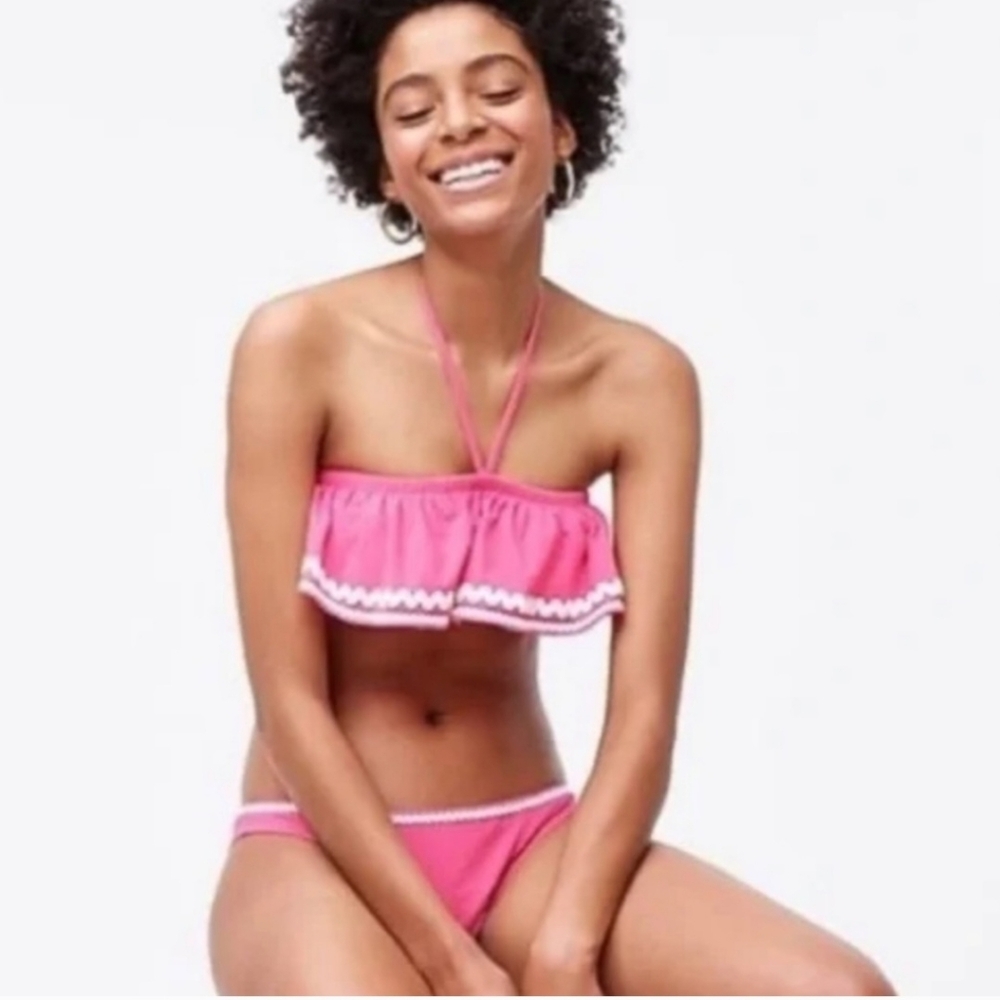 NWT J Crew Pink Ruffled Bikini Top Sz Medium